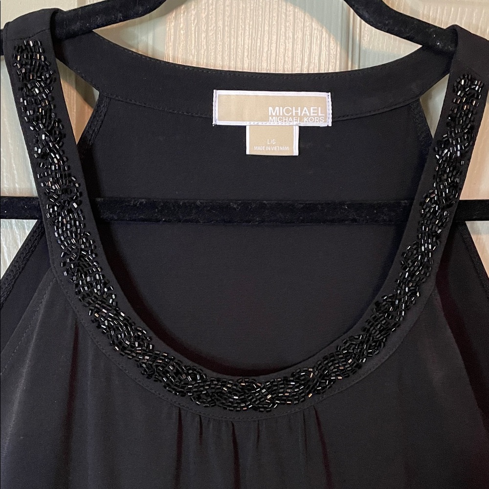 Michael Kors Black Beaded Neckline Sleeveless Top
